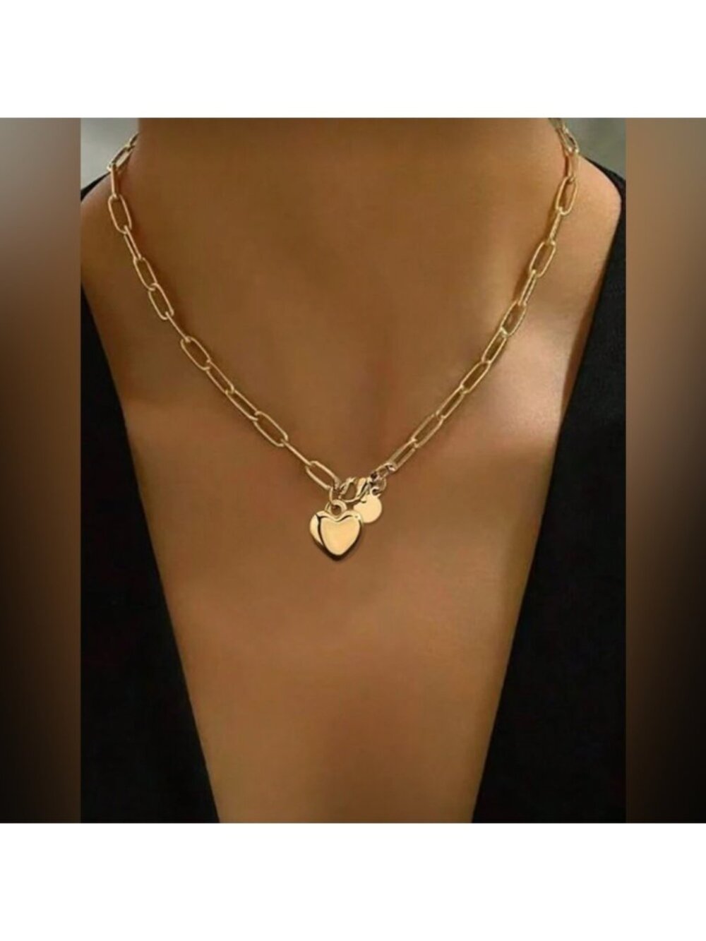 Gold Plated Stainless Steel Paperclip Heart Necklace –Minimalist Layered Jewelry